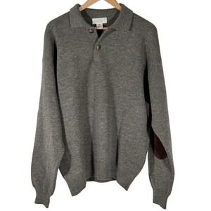 Vintage Tricots St Raphael Merino Wool Sweater Men XL Brown Collar Elbow Patches